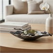 Decorative Leaf Accent Bowl Tray- 16 Inch Antique Silver Aluminum