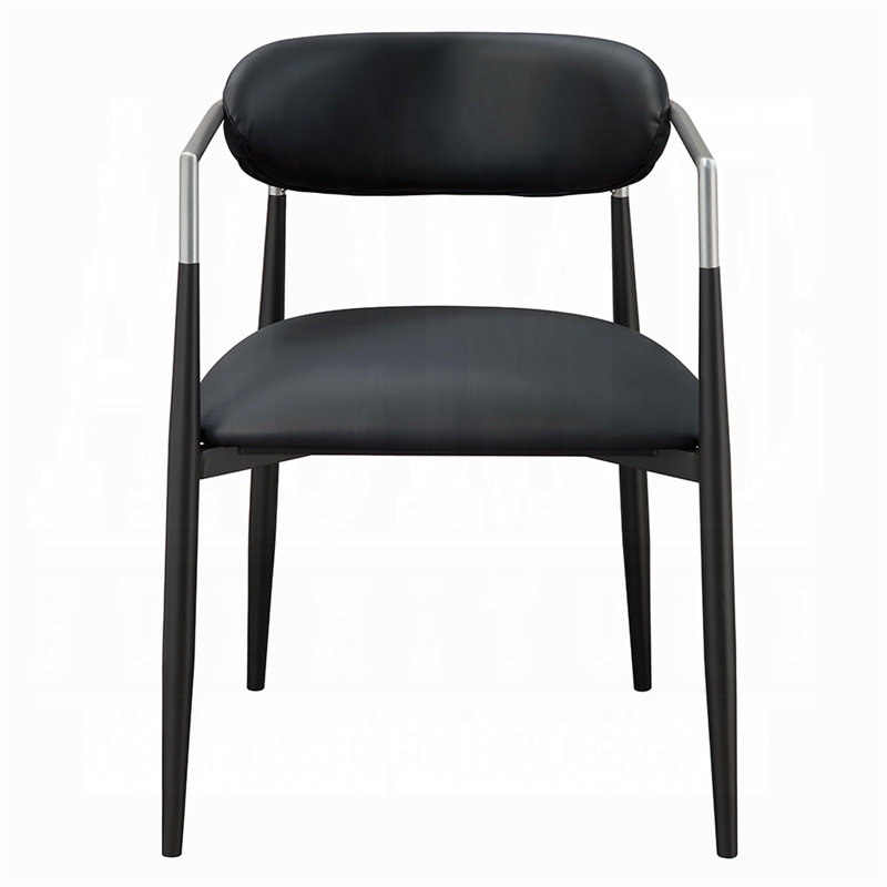 Vonn Dining Armchair Set of 2- Faux Leather Seat- Curved Back- Black Metal