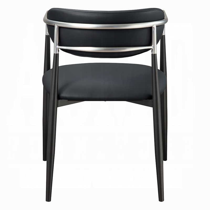 Vonn Dining Armchair Set of 2- Faux Leather Seat- Curved Back- Black Metal