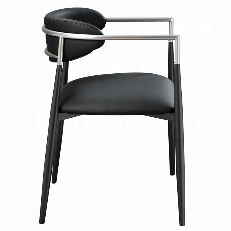 Vonn Dining Armchair Set of 2- Faux Leather Seat- Curved Back- Black Metal