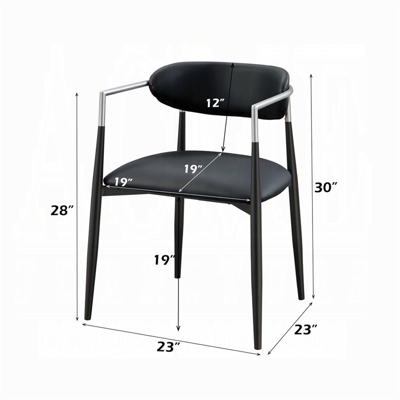 Vonn Dining Armchair Set of 2- Faux Leather Seat- Curved Back- Black Metal