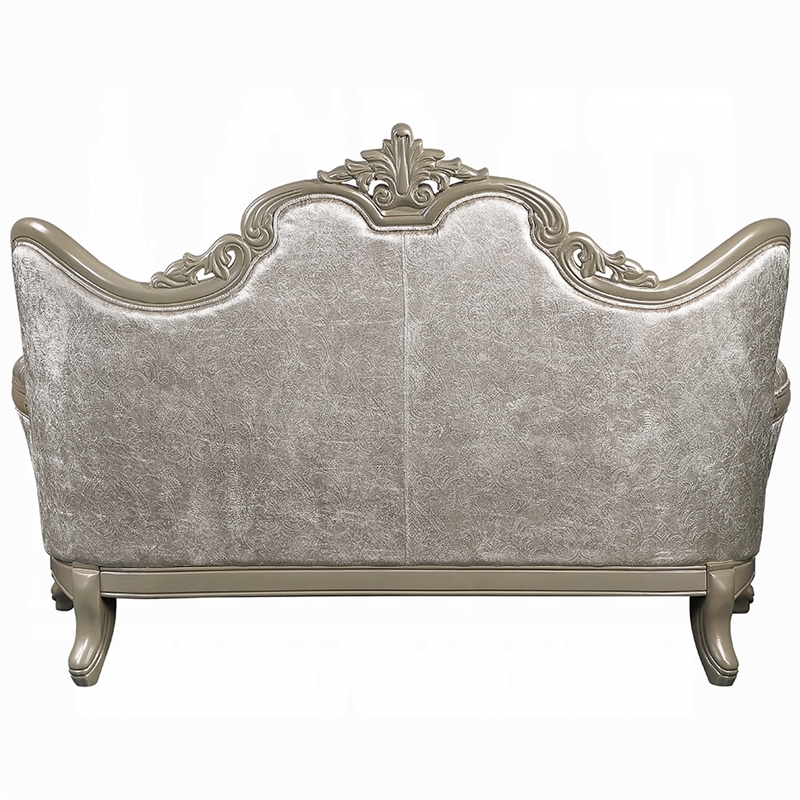 Bertha Baroque Loveseat with 3 Pillows- Tufted Champagne Gray- 70 Inch