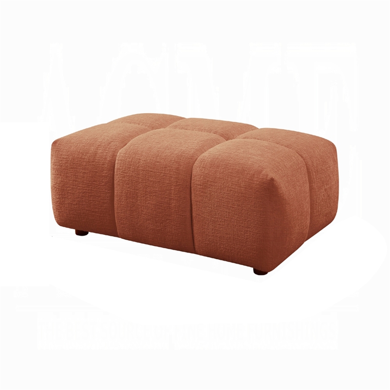 Leya Modular Ottoman- Tufted Coral Red Linen- 43 Inch Rectangular Seat