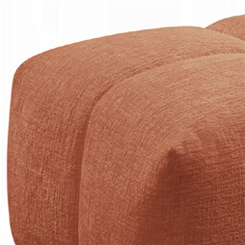 Leya Modular Ottoman- Tufted Coral Red Linen- 43 Inch Rectangular Seat