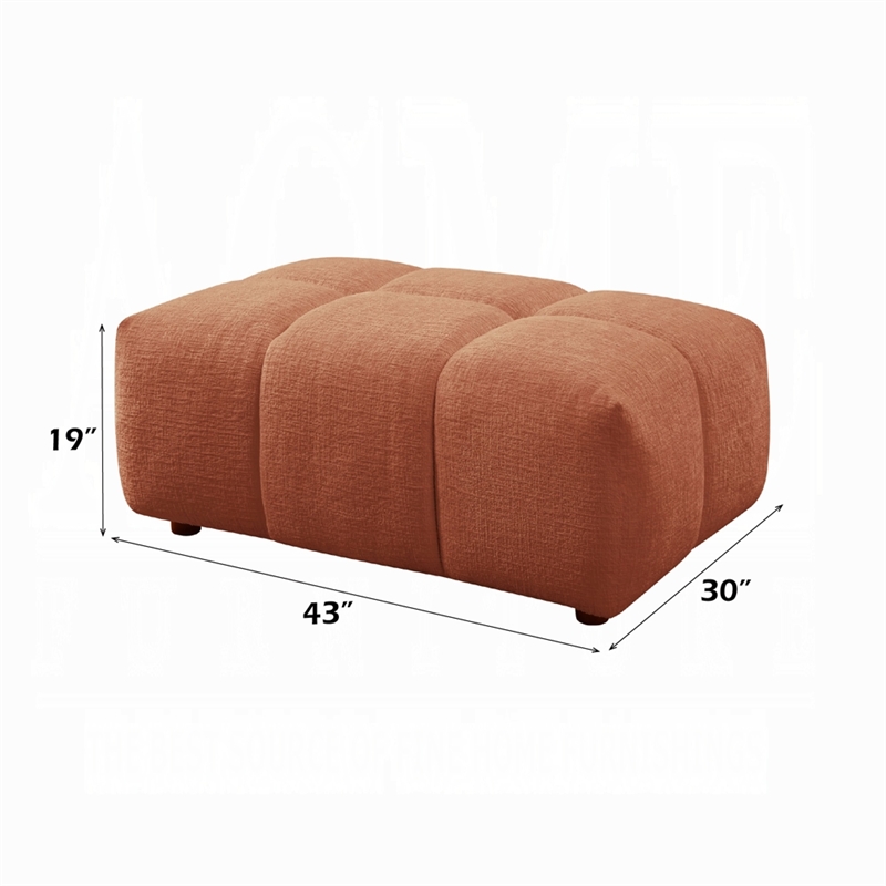Leya Modular Ottoman- Tufted Coral Red Linen- 43 Inch Rectangular Seat