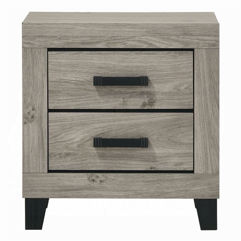 Rachy Nightstand- 2 Drawers with Black Metal Handles- Farmhouse Light Gray