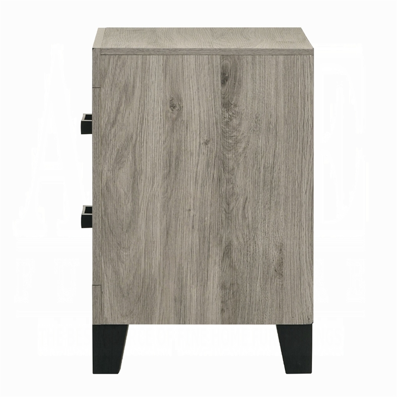 Rachy Nightstand- 2 Drawers with Black Metal Handles- Farmhouse Light Gray