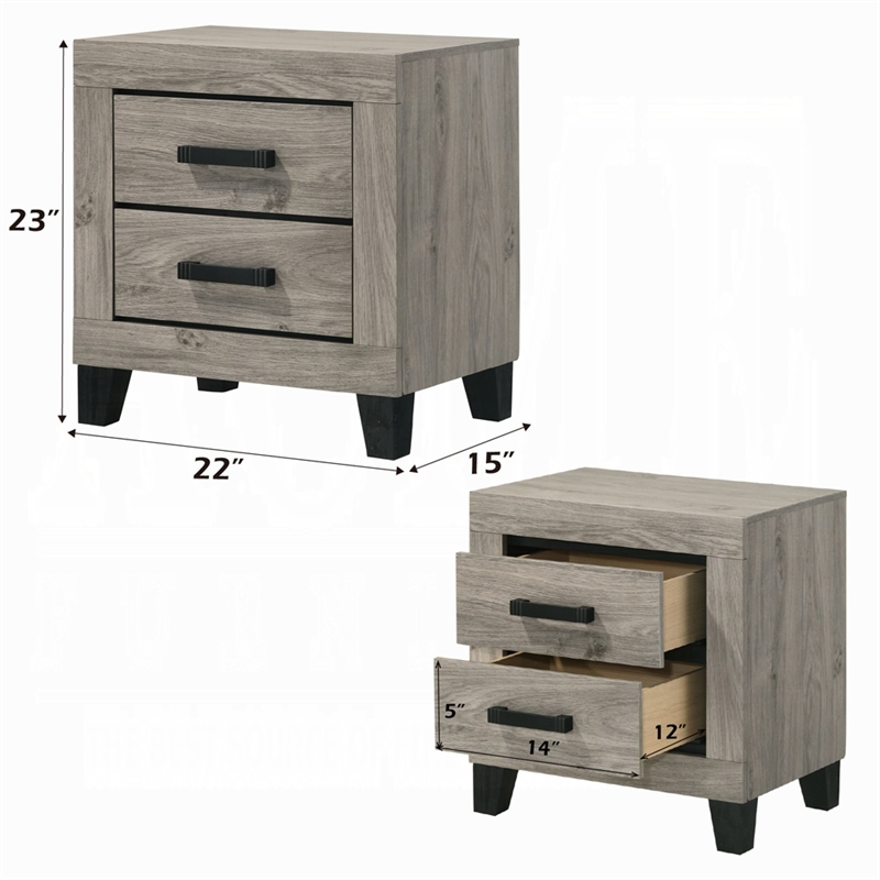 Rachy Nightstand- 2 Drawers with Black Metal Handles- Farmhouse Light Gray