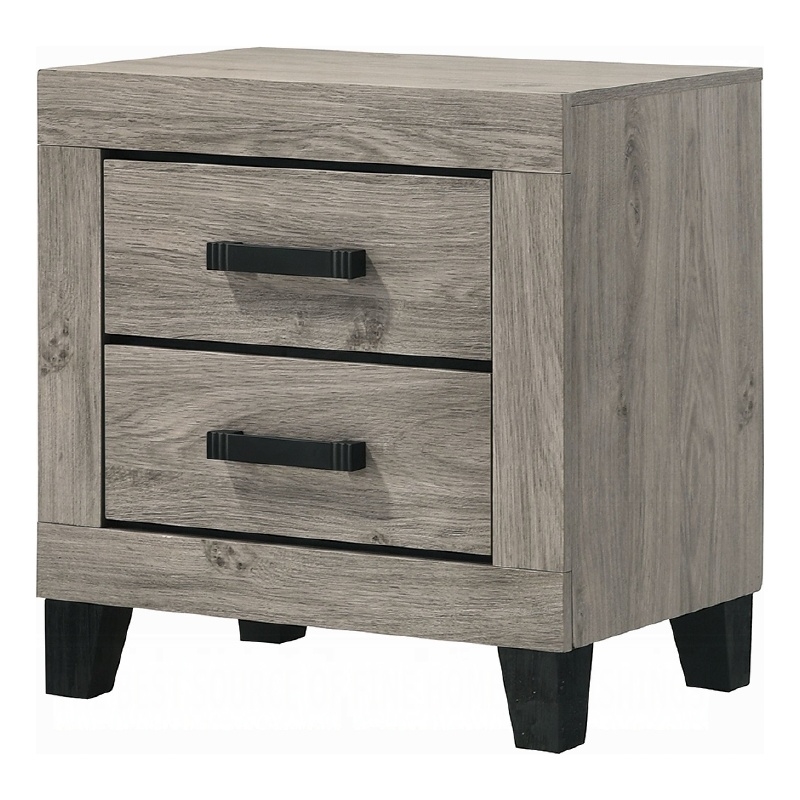 Rachy Nightstand- 2 Drawers with Black Metal Handles- Farmhouse Light Gray