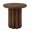 Sana Side End Table- 20 Inch Round Top- Rustic Fluted Base- Dark Brown
