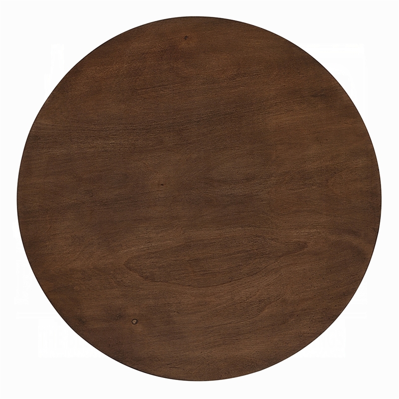 Sana Side End Table- 20 Inch Round Top- Rustic Fluted Base- Dark Brown
