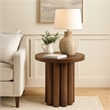 Sana Side End Table- 20 Inch Round Top- Rustic Fluted Base- Dark Brown