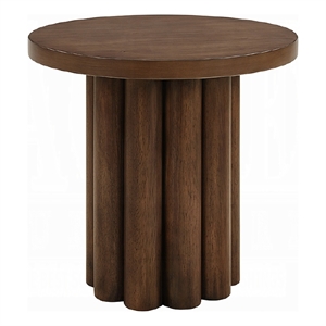 Sana Side End Table- 20 Inch Round Top- Rustic Fluted Base- Dark Brown