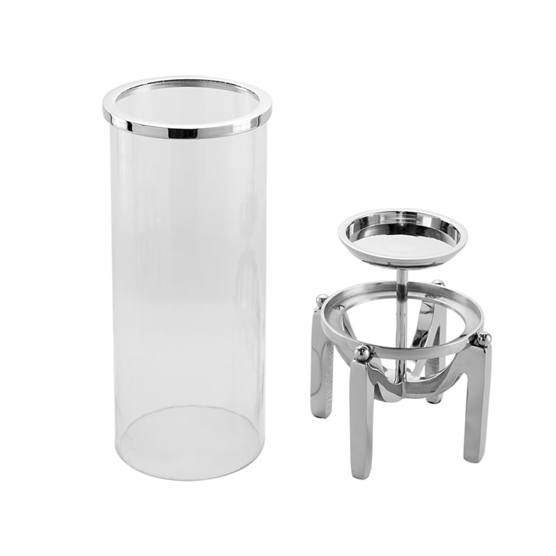 Rexy Hurricane Candle Holder- Minimalist Silver Legs- Clear Glass 16 Inch