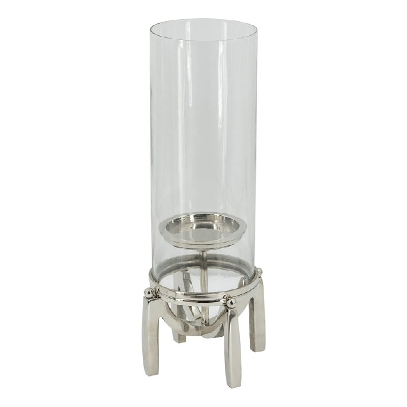 Rexy Hurricane Candle Holder- Minimalist Silver Legs- Clear Glass 16 Inch