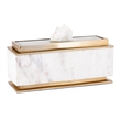 Plushy Decorative Box with Lid- White Marble- Gold Aluminum-Iron 14 Inch