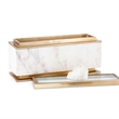Plushy Decorative Box with Lid- White Marble- Gold Aluminum-Iron 14 Inch