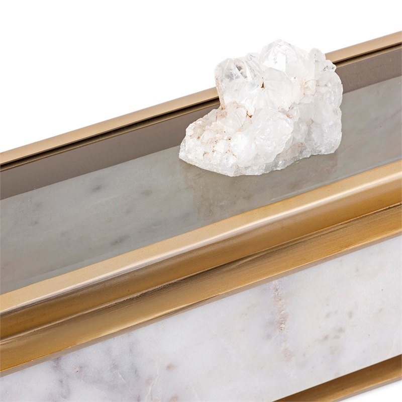 Plushy Decorative Box with Lid- White Marble- Gold Aluminum-Iron 14 Inch