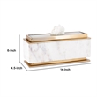 Plushy Decorative Box with Lid- White Marble- Gold Aluminum-Iron 14 Inch