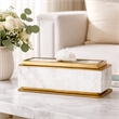 Plushy Decorative Box with Lid- White Marble- Gold Aluminum-Iron 14 Inch