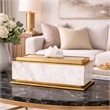 Plushy Decorative Box with Lid- White Marble- Gold Aluminum-Iron 14 Inch