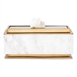 Plushy Decorative Box with Lid- White Marble- Gold Aluminum-Iron 14 Inch