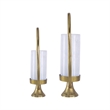 Beth Bascom Hurricane Candleholder Set of 2- Gold- White Glass 22- 27 Inch