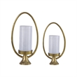 Beth Bascom Hurricane Candleholder Set of 2- Gold- White Glass 22- 27 Inch