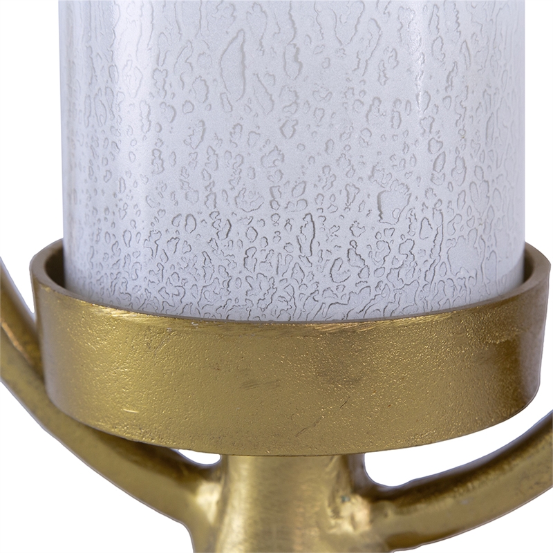 Beth Bascom Hurricane Candleholder Set of 2- Gold- White Glass 22- 27 Inch