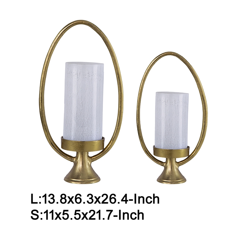Beth Bascom Hurricane Candleholder Set of 2- Gold- White Glass 22- 27 Inch