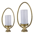 Beth Bascom Hurricane Candleholder Set of 2- Gold- White Glass 22- 27 Inch