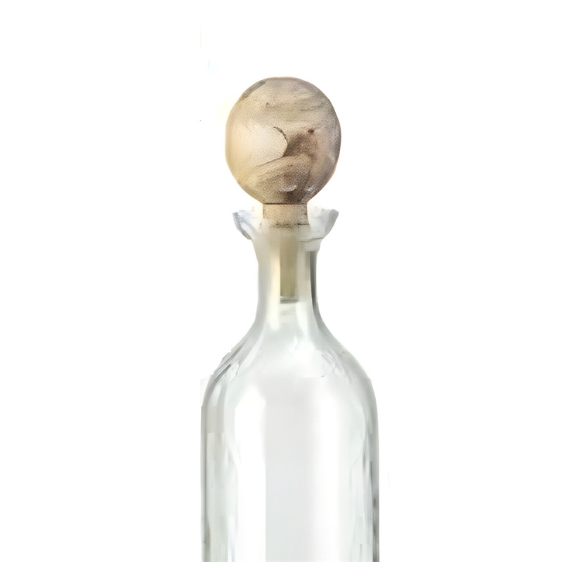 Hazie Decorative Glass Bottles Set of 3- Mango Wood Tops- 16 and 18 Inch
