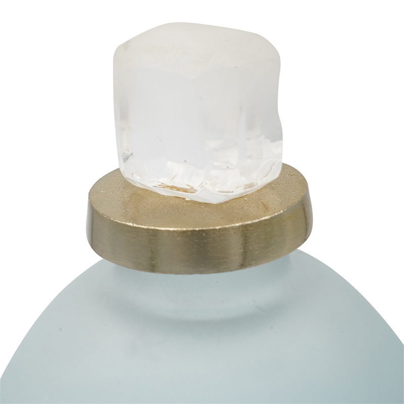 Ethan Decorative Bottle with Lid- Gold Metal Detail- Blue-White Glass 15in