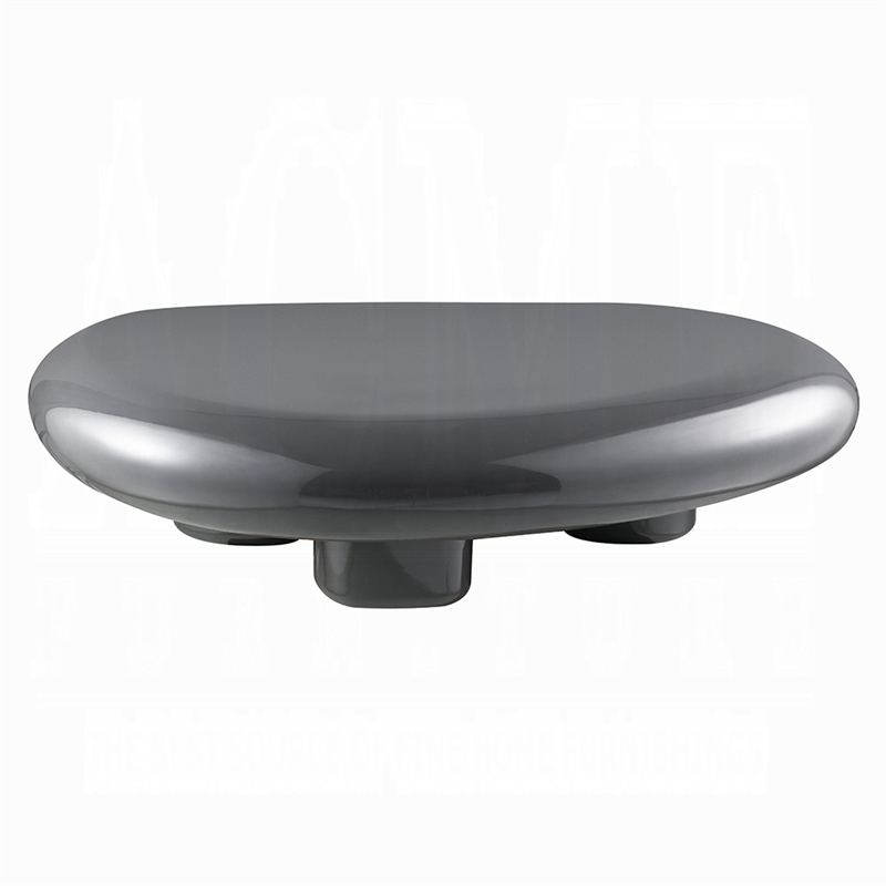 Fory Coffee Table- 46 Inch Oval Top with Low Metal Base- High Gloss Gray