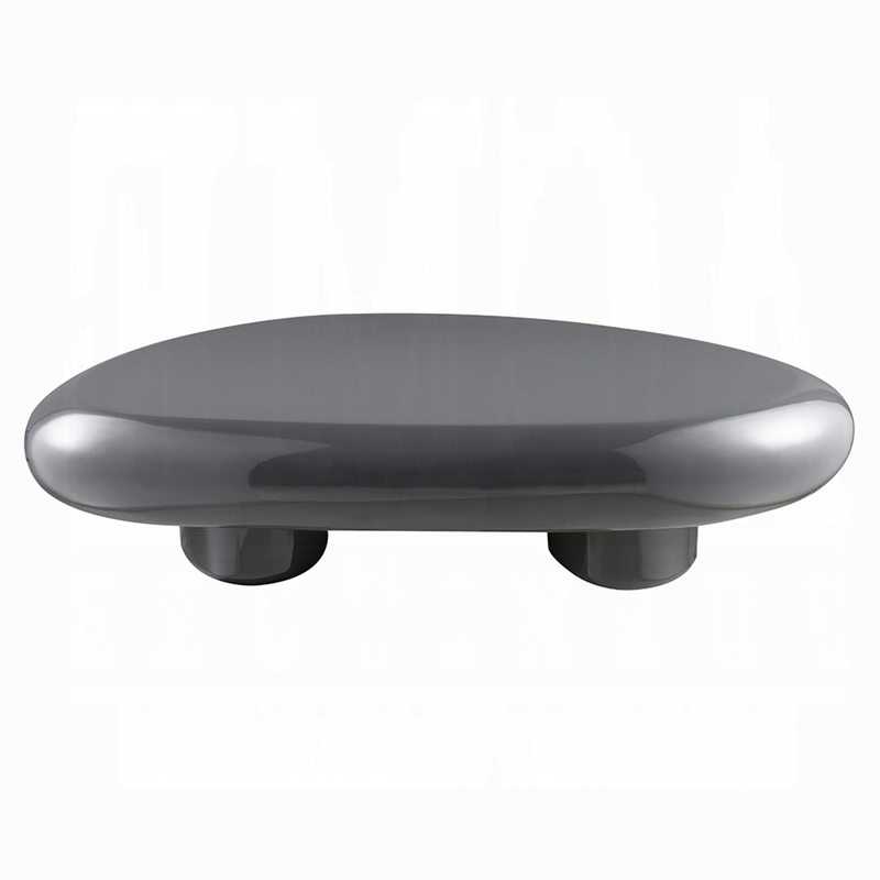 Fory Coffee Table- 46 Inch Oval Top with Low Metal Base- High Gloss Gray