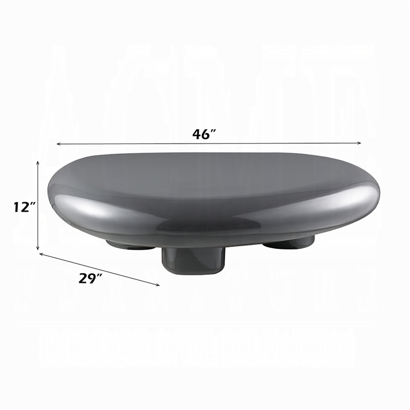 Fory Coffee Table- 46 Inch Oval Top with Low Metal Base- High Gloss Gray