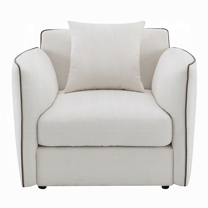 Yoda Accent Chair with Pillow- Foam Beige Chenille- Brown Trim