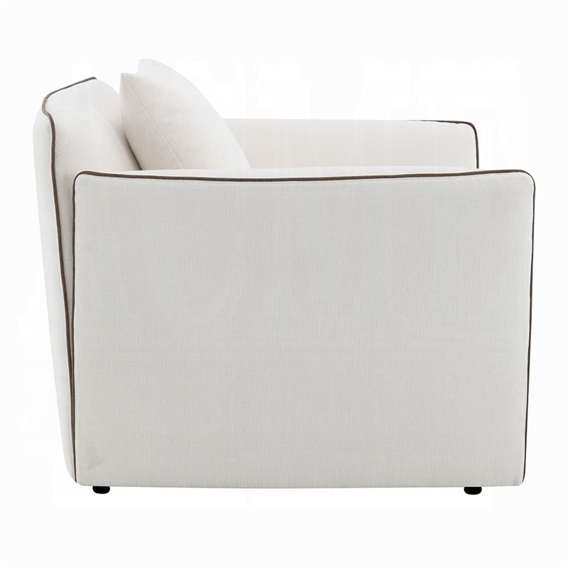 Yoda Accent Chair with Pillow- Foam Beige Chenille- Brown Trim