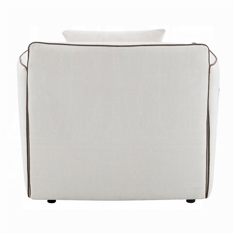 Yoda Accent Chair with Pillow- Foam Beige Chenille- Brown Trim