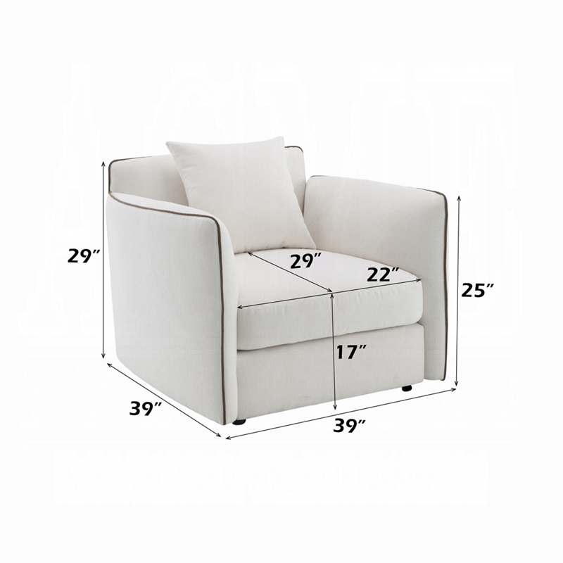 Yoda Accent Chair with Pillow- Foam Beige Chenille- Brown Trim