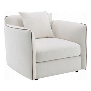 Yoda Accent Chair with Pillow- Foam Beige Chenille- Brown Trim
