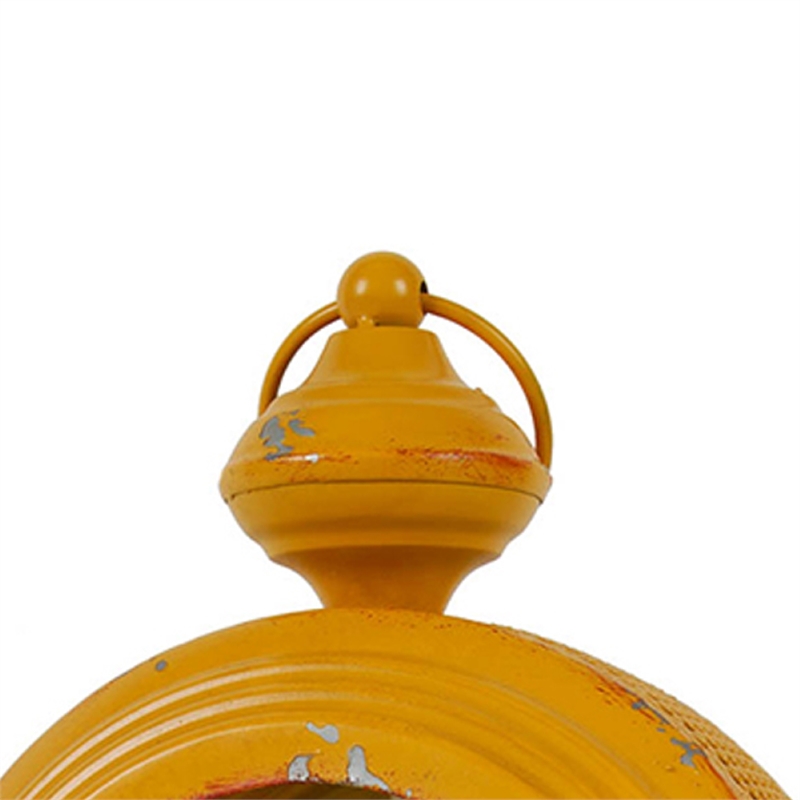 Cia Candle Holder- 13 Inch Round Shape- Yellow Iron with Glass Center