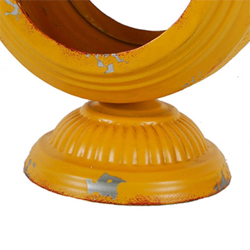 Cia Candle Holder- 13 Inch Round Shape- Yellow Iron with Glass Center