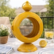 Cia Candle Holder- 13 Inch Round Shape- Yellow Iron with Glass Center