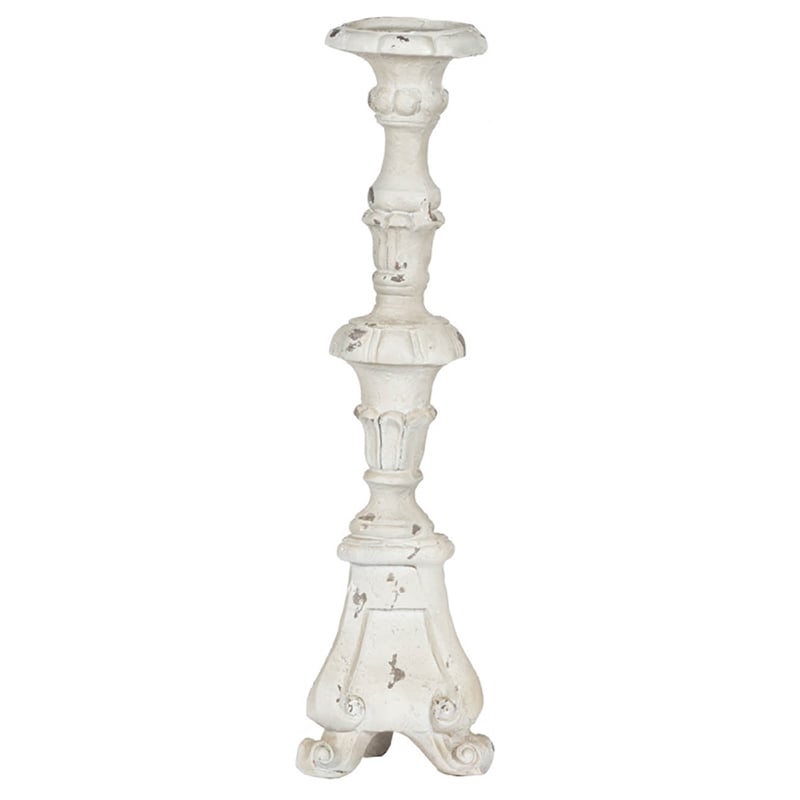 Jewa Vintage Pillar Candle Holder- 25 Inch Distressed White Magnesia