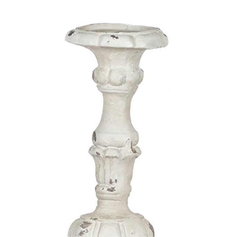 Jewa Vintage Pillar Candle Holder- 25 Inch Distressed White Magnesia