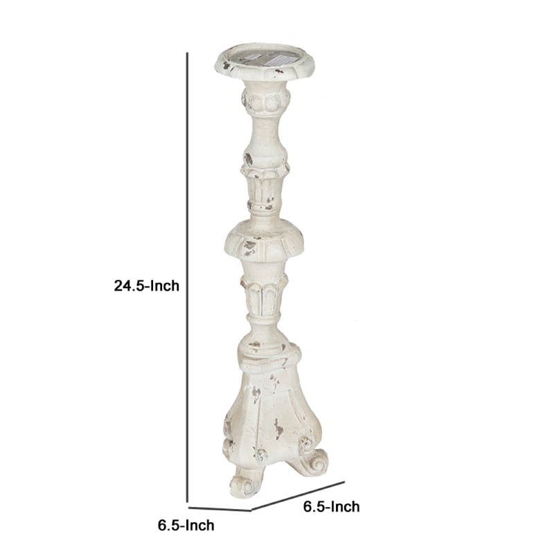 Jewa Vintage Pillar Candle Holder- 25 Inch Distressed White Magnesia