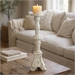 Jewa Vintage Pillar Candle Holder- 25 Inch Distressed White Magnesia