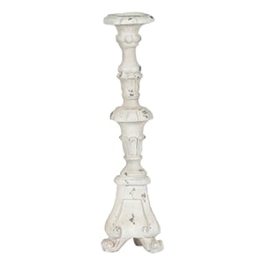 Jewa Vintage Pillar Candle Holder- 25 Inch Distressed White Magnesia