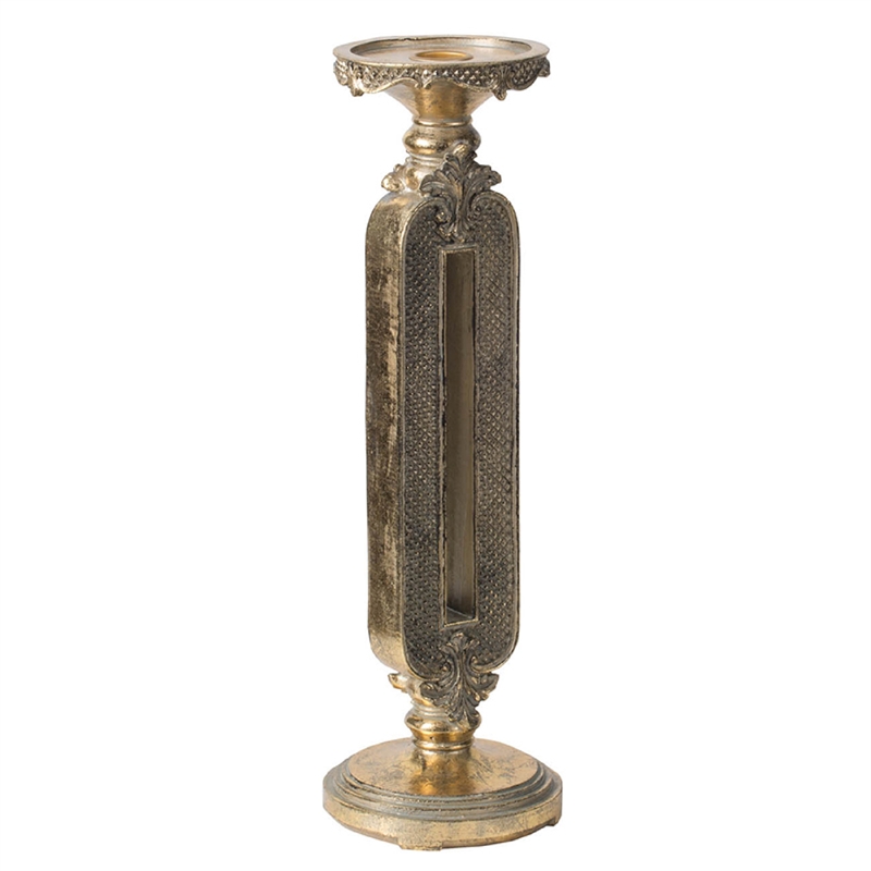 Candle Holder- Antique Gold Tabletop Accent- 14 Inch Keyhole Stem